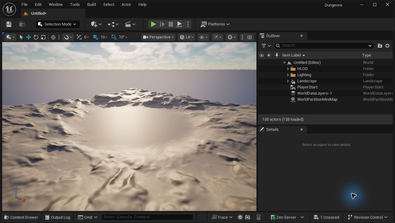 Unreal Engine editor with the Content Drawer button visible at the bottom-left