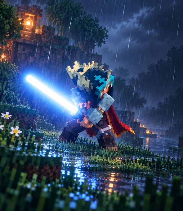 Blue Saber equipped in Minecraft Dungeons II